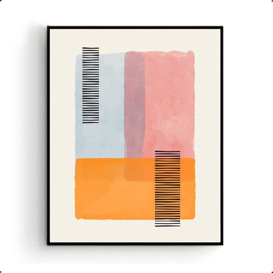 Postercity - Poster Abstract gekleurde kunst met lijnen oranje roze blauw - Abstracte Kunst - 80x60cm