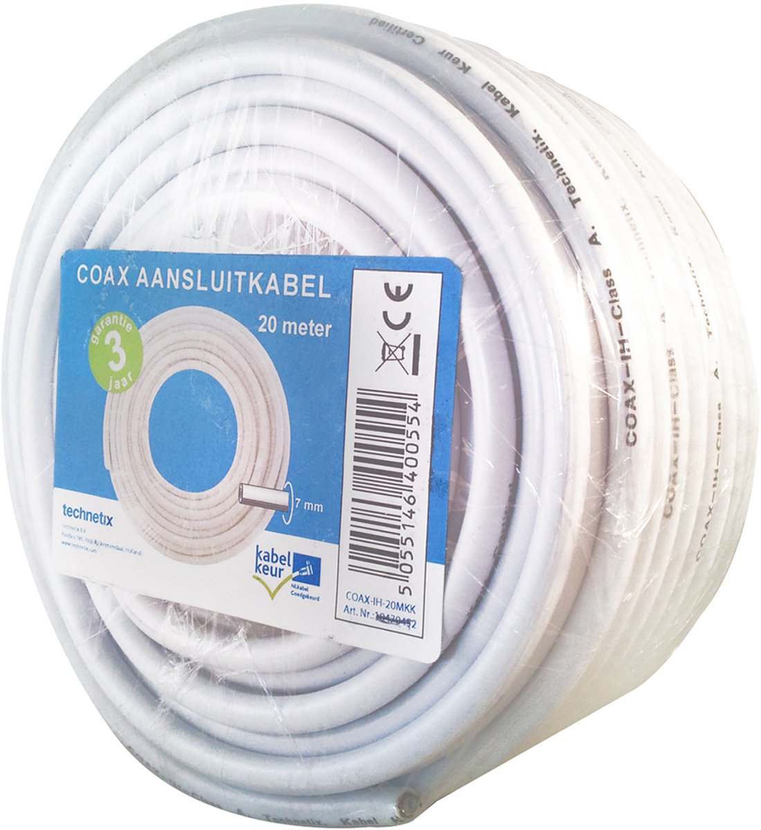 Technetix - Coax Kabel - op rol - wit - 20 meter
