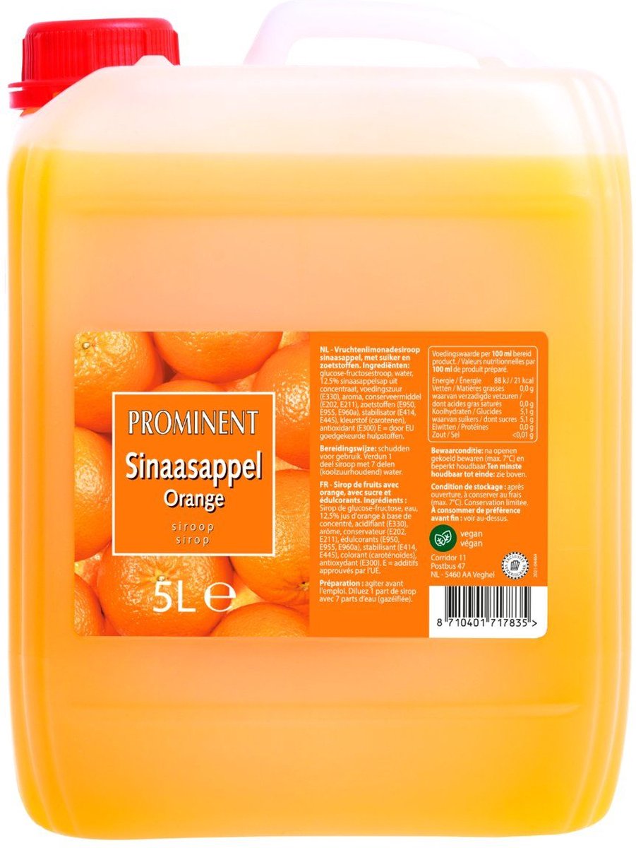 Limonade Siroop Sinaasappel Orange Grote Jerrycan 5 Liter XL Prominent