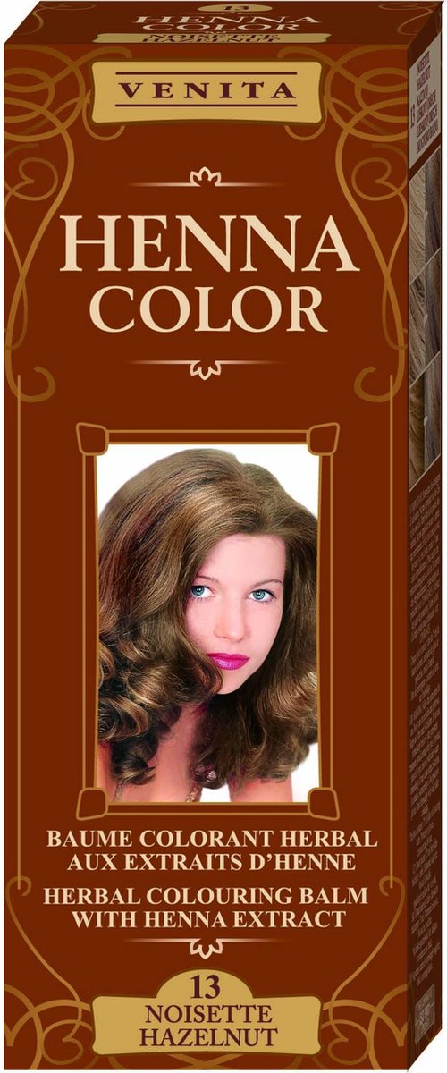 Venita HENNA COLOR BALSEM Hazelnut nr.13 Kant-en Klare Natuurlijke Haarverf Zonder Ammoniak. Ammonia. PPD. PTD. Peroxide. Waterstofperoxide etc. 75ml