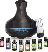 AromaDiffuser - [ZEN] - 600 ml - Incl. 8 Biologische Essentiële Oliën set - 14 Led kleuren - Afstandbediening - 4 Timer - Aromatherapie