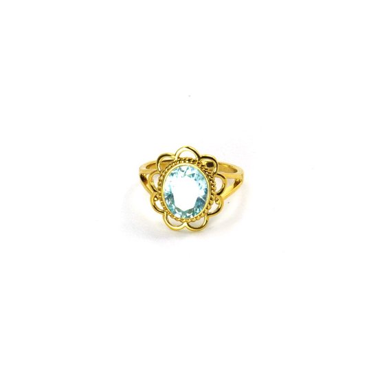 Ring Azore Blue Flower Vintage Style Goud | 18 karaat gouden plating | Messing | Buddha Ibiza