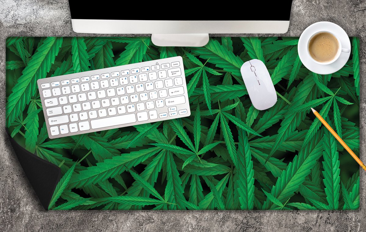Bureau onderlegger - Bovenaanzicht van Cannabis Planten - 80x40 cm - 2 mm Dik - Bureau mat Vinyl