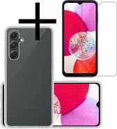 Hoes Geschikt voor Samsung A14 Hoesje Cover Siliconen Back Case Hoes Met Screenprotector - Transparant