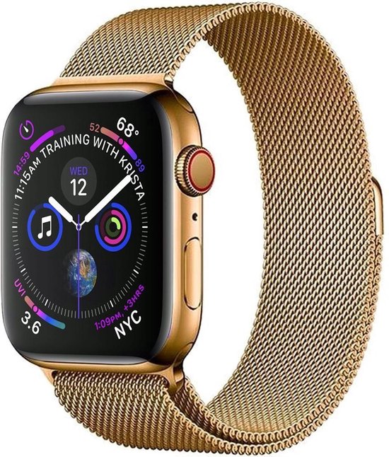 Milanees Bandje Geschikt voor Apple Watch 42/44/45 mm Milanees Bandje - Band Geschikt voor Apple Watch 42/44/45 mm Met Magneetsluiting - Goud