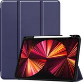 Hoesje Geschikt voor iPad Pro 2021 (11 inch) Hoes Case Tablet Hoesje Tri-fold Met Uitsparing Geschikt voor Apple Pencil - Hoes Geschikt voor iPad Pro 11 inch (2021) Hoesje Hard Cover Bookcase Hoes - Donkerblauw