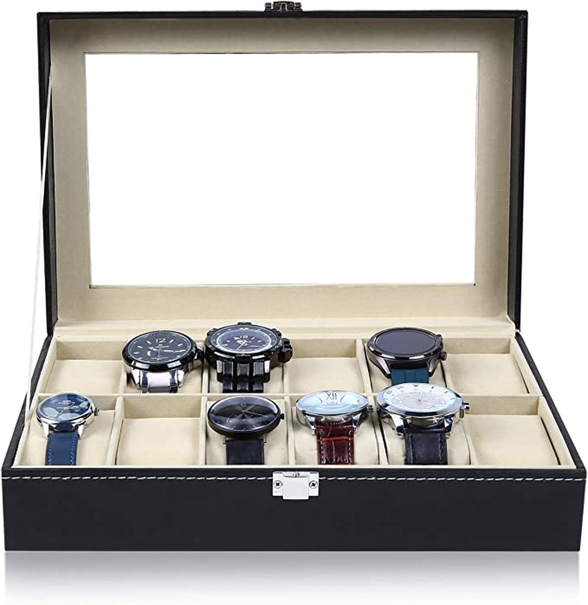Horloge En Sieraden Opbergdoos Met Glazen Deksel En Lade - 12 Horloges Ringen En Armbanden Organizer