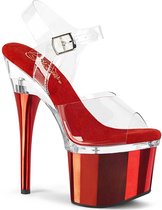 Pleaser - ESTEEM-708 Sandaal met enkelband, Paaldans schoenen - US 10 - 40 Shoes - Rood/Transparant