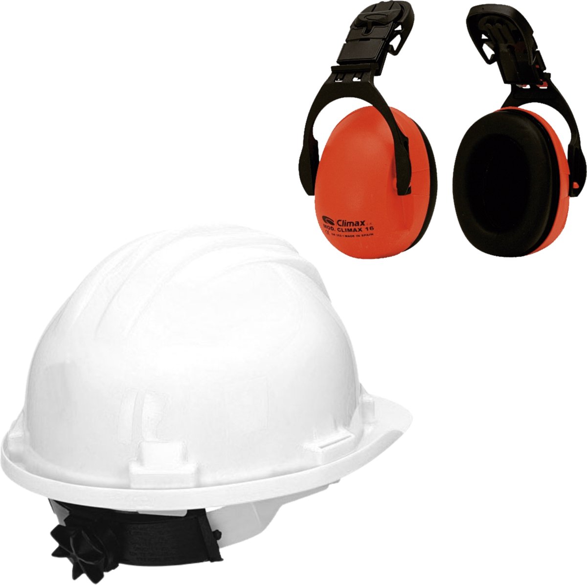 Veiligheidshelm RG5 met Oorkappen Wit Verstelbaar met Draaiknop Oorkappen helm