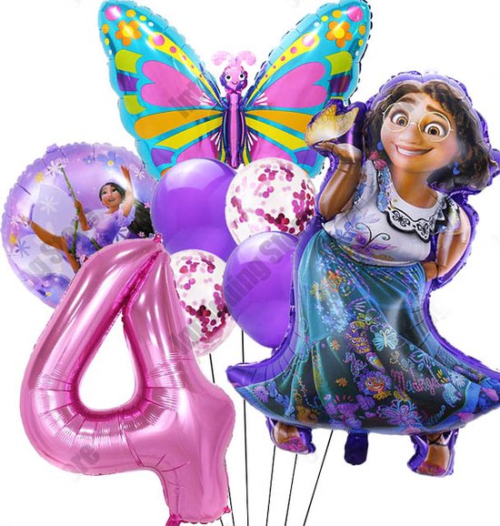 Encanto Verjaardag Versiering - 8 delig - Leeftijd: 4 jaar - Encanto Ballonnen - Encanto Kinderfeestje - Encanto Feestpakket - Folieballon / Leeftijdballon - Feestversiering - Kinderverjaardag Meisje / Jongen - Hoera 4 jaar