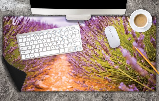 Bureau onderlegger - Stenen Pad in Lavendel Veld - 80x40 cm - 2 mm Dik