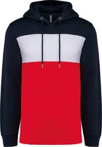 Driekleurige unisex hoodie met capuchon merk Kariban Donkerblauw/Wit/Rood - XL