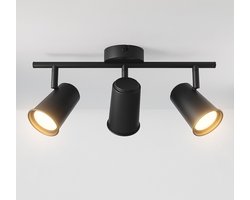 HOFTRONIC - Riga LED Plafondspot 3 Lichts GU10 - Zwart - Spotje - Opbouwspot L474mm - Modern - Plafondlamp Woonkamer, Slaapkamer, Gang, Keuken