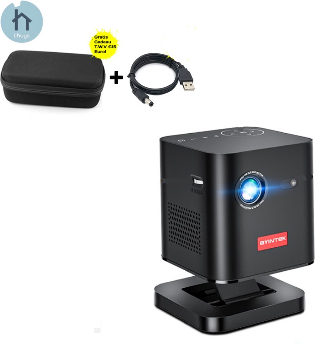 Thuys Mini beamer - 4K - Stil - Speakers - 10 Apps - 1080P - Draagbaar - 6D ondersteuning - Draadloos - Binnen & Buiten