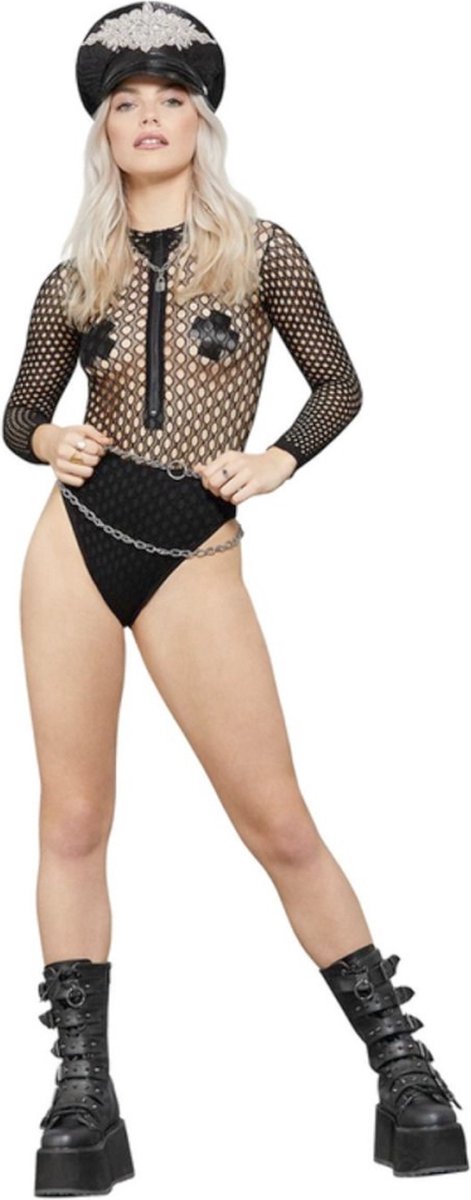 Fever - Long Sleeve Zipped Bodysuit - Zwart