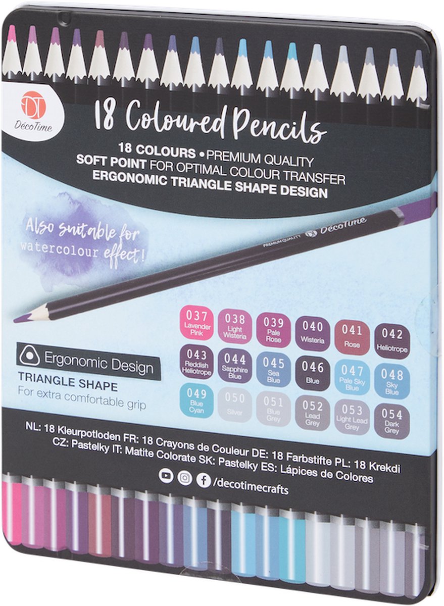 4 x 18 Coloured pencils -verschillende tinten- droog of met water te gebruiken ( decotime)