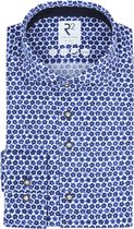 R2 Amsterdam - Knitted Piqué Overhemd Bloemen Blauw - Heren - Maat 38 - Modern-fit