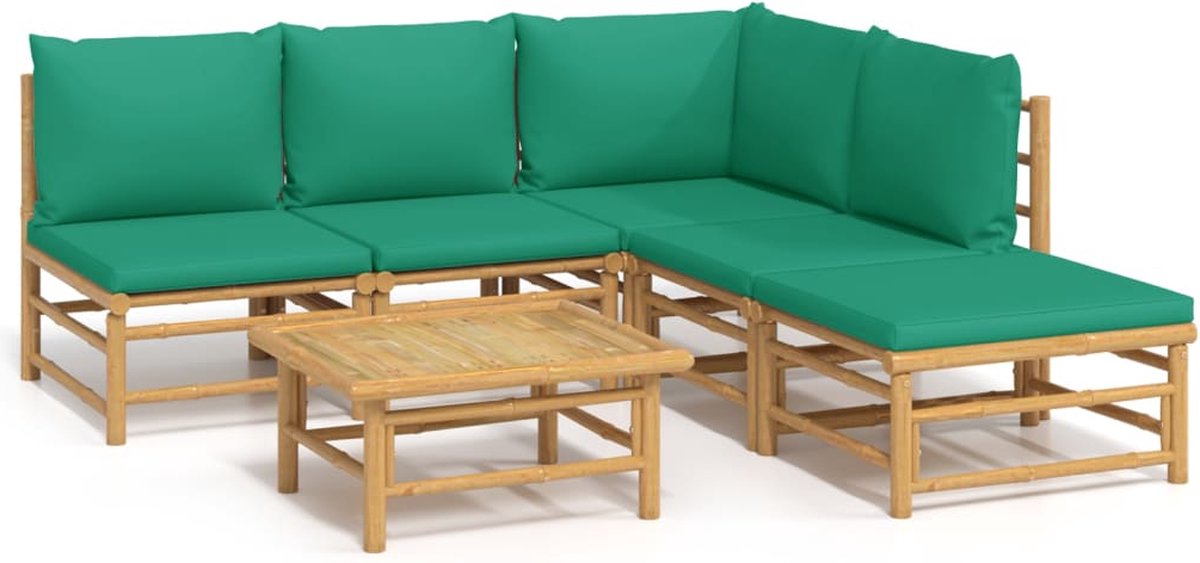 vidaXL 6-delige - Loungeset - met - kussens - bamboe - groen