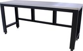 Établi Kraftmeister Pro 204 cm - Table de travail avec plan de travail en acier inoxydable - Zwart