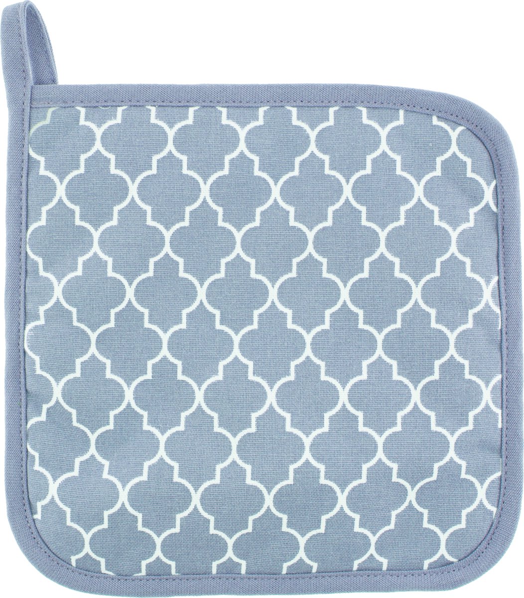 Pannenlap geo arabesk 20x20 met haak, soft blue set2