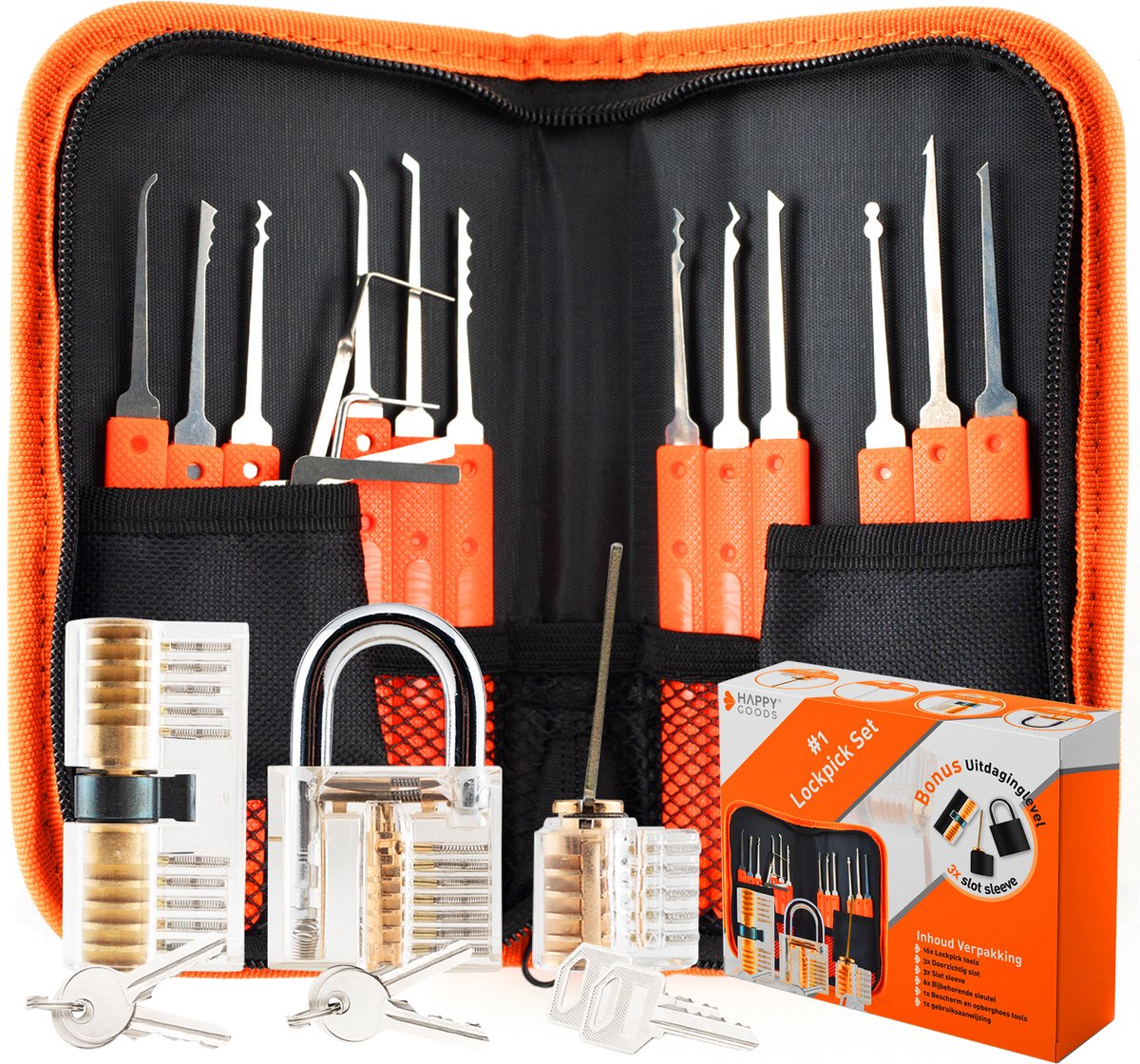 Happy Goods Lockpick Set Beginners & Professional - 32 Delige Lockpicking Set - 3x Oefenslot - Lock Pick Survival Kit - Gereedschapset - Happy Goods®