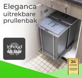 Eleganca afvalbak 2x24 Liter - uittrekbare prullenbak - ruimtebesparende vuilnisbak - 48 liter - inbouw afvalemmer 48L - antraciet - B32xD46xH52cm