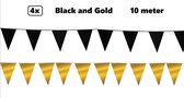 4x Vlaggenlijn Black and Gold party 10 meter - Zwart en goud - Festival thema feest party verjaardag gala jubileum