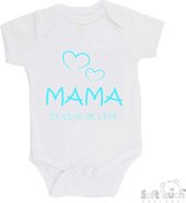 100% katoenen Romper "Mama, ik vind je lief" Unisex Katoen Wit/aquablauw Maat 56/62