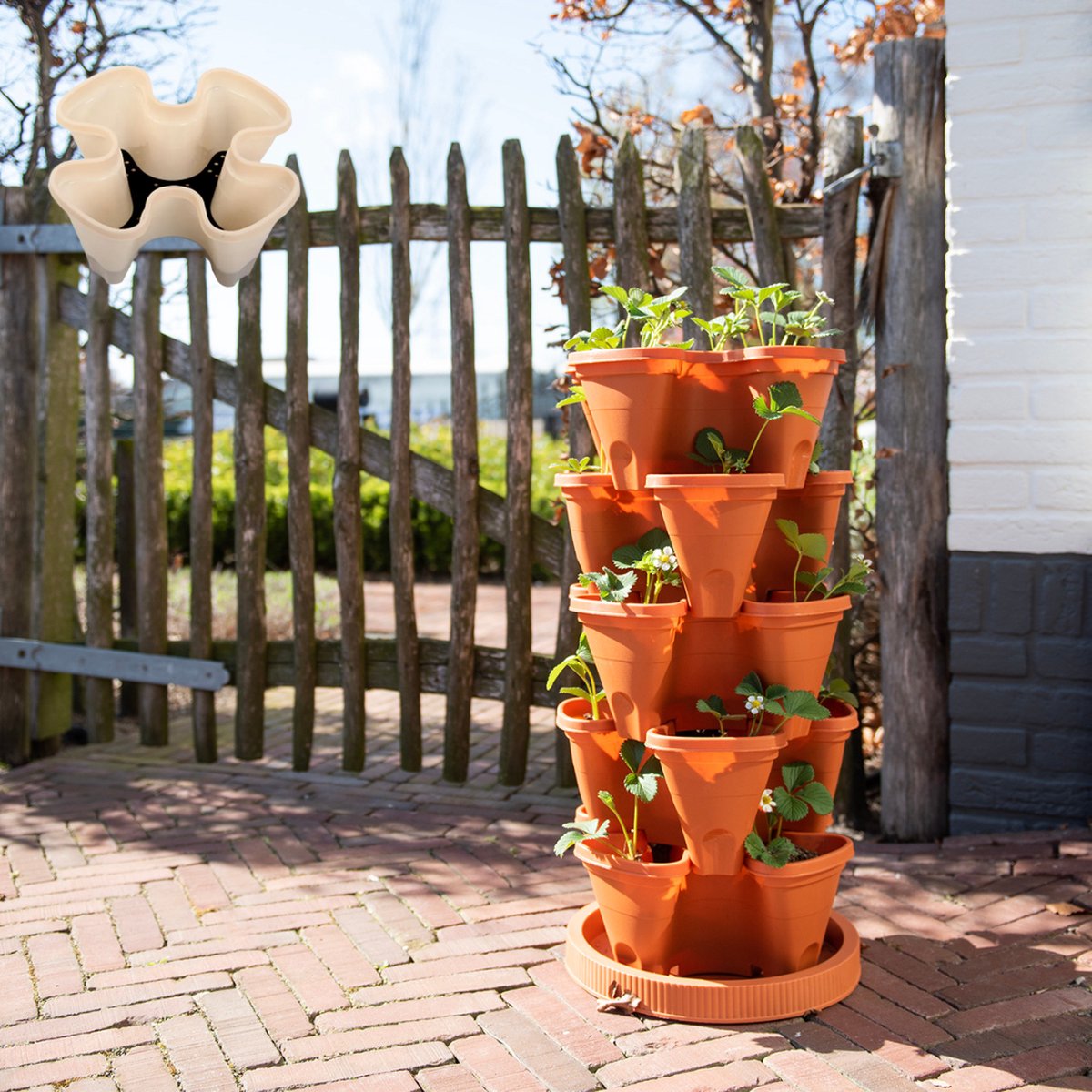Tour à Fraises Verticale En Céramique - Jardinière 3 étages Avec Bac Récupérateur Pour Balcon Ou Jardin - 7