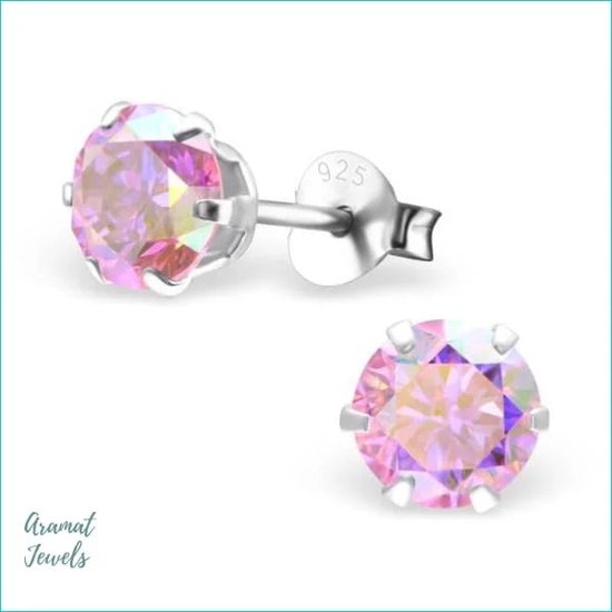 Aramat jewels ® - Kinder oorbellen rond zirkonia 925 zilver roze ab 4mm