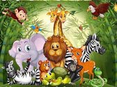 Denza - Diamond painting Jungle dieren 40 x 50 cm volledige bedrukking ronde steentjes - aap - giraf - olifant - cartoon