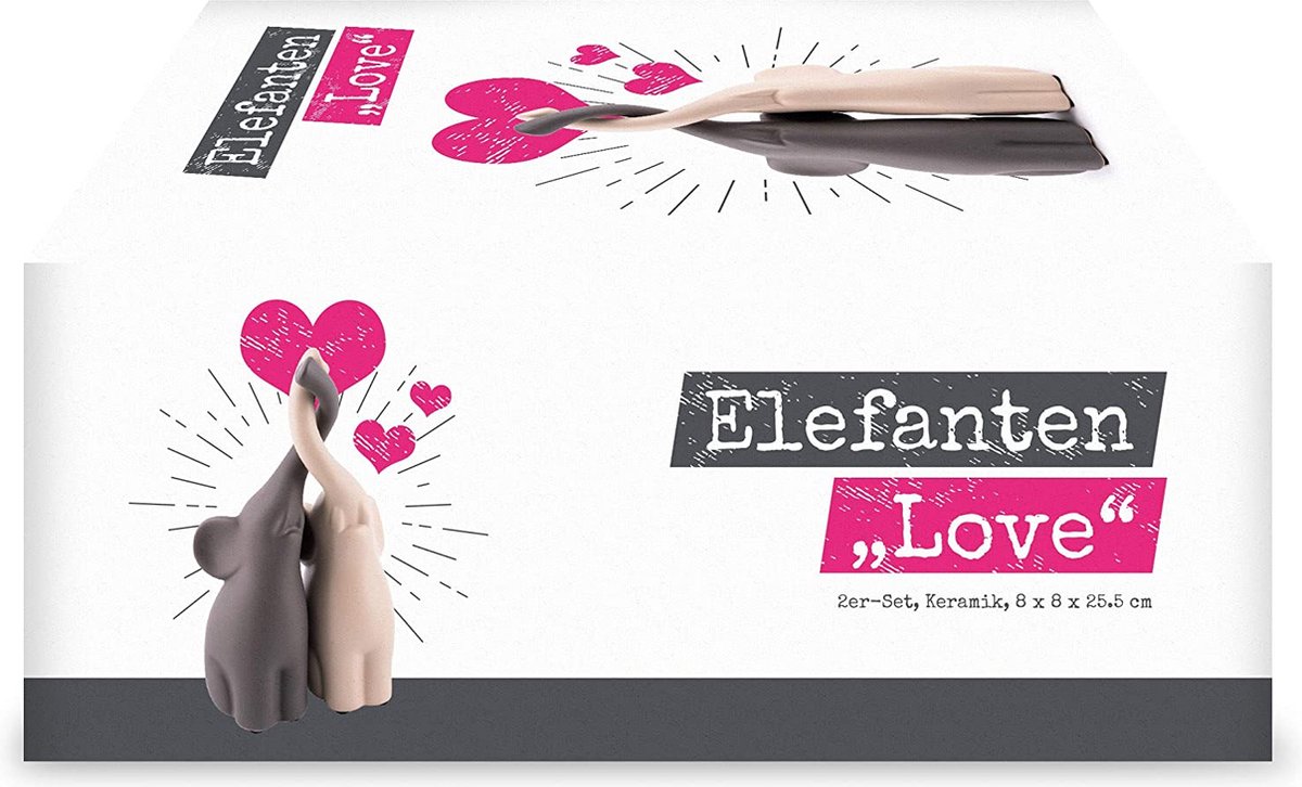 Verliefde olifanten, 2-delige set beeldjes, hoogte 25,5 cm
