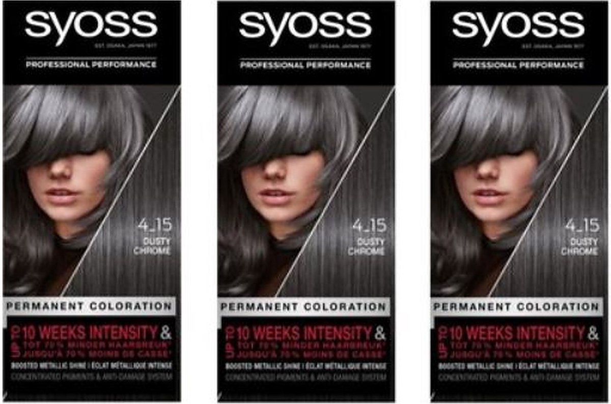 Syoss - 4-15 Dusty Chrome - Permanente Haarverf - Haarkleuring - 3 stuks