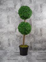 Buxus - kunstplant - hoogte 100 cm met mat zwarte houten pot - buxusbol Ø 26 cm