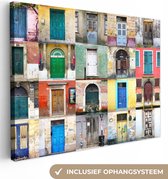 Canvas Schilderij Deuren - Regenboog - Architectuur - Collage - 40x30 cm - Wanddecoratie