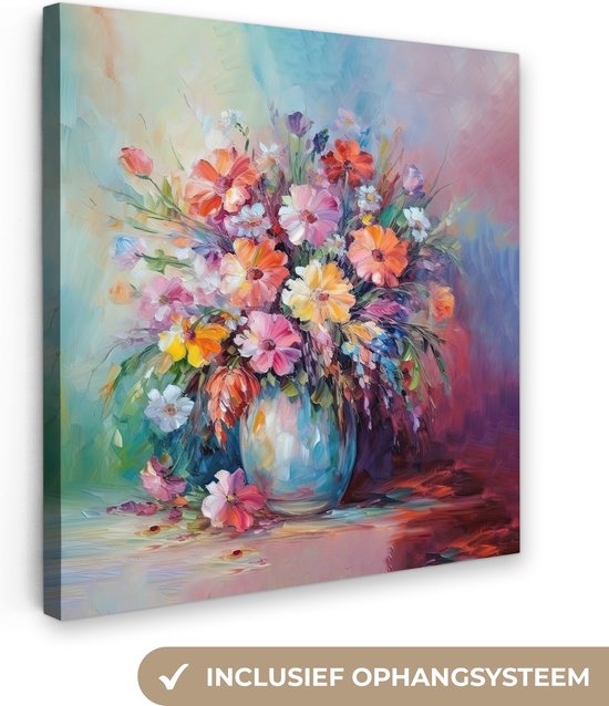 Canvas Schilderij Bloemen - Kunst - Schilderij - Lente - Boeket - 90x90 cm - Wanddecoratie