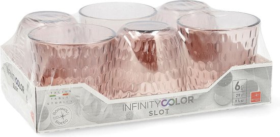 Set de 6 verres à eau roses Bormioli Rocco Slot à motif nid d'abeille.