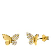 Lucardi Ladies Silver plaqué or clous d'oreilles papillon zircone - Boucles d'oreilles - Argent 925 - Doré