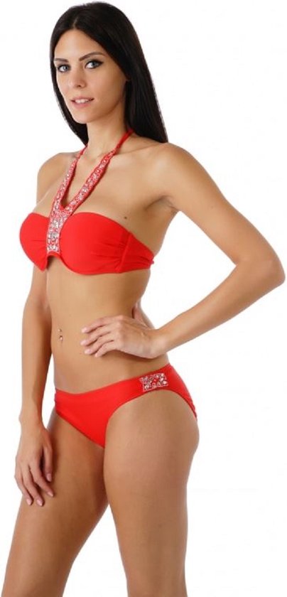Mooie exclusieve rode bikini met steentjes - maat S | bol