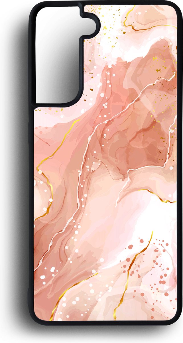 Ako Design Samsung Galaxy S21 hoesje - Marmer - roze goud - Hoogglans - TPU Rubber telefoonhoesje - hard backcover