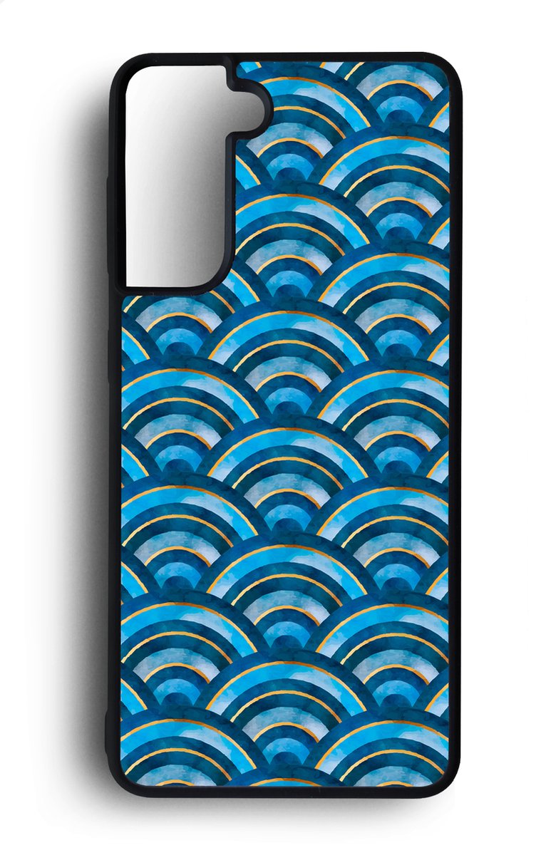 Ako Design Samsung Galaxy S22 Plus hoesje - Japanse golven - blauw - Hoogglans - TPU Rubber telefoonhoesje - hard backcover
