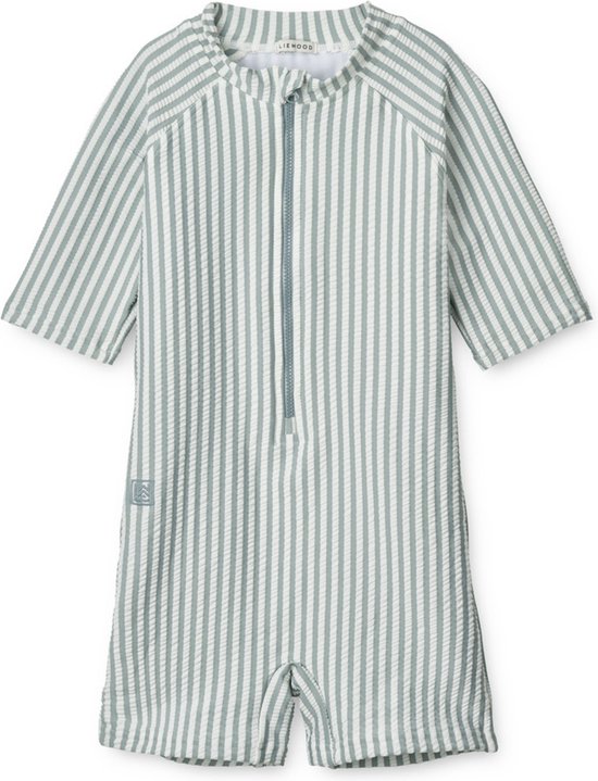 Liewood Max seersucker swim jumpsuit Y/D stripe Sea blue/white