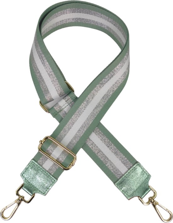 Qischa® Bag strap - Tassenriem - Schouderband - Schouderriem - Tassen Riem - Tas Hengsel - Verstelbare Riem - licht groen, zilver, wit - gouden hardware