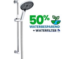 EcoRain© 50% Waterbesparende Glijstang Doucheset Charly - Handdouche 13 CM - Hoge Druk - Universele Aansluiting - Anti-Kalk Douchekop - 2 jaar garantie - Chroom