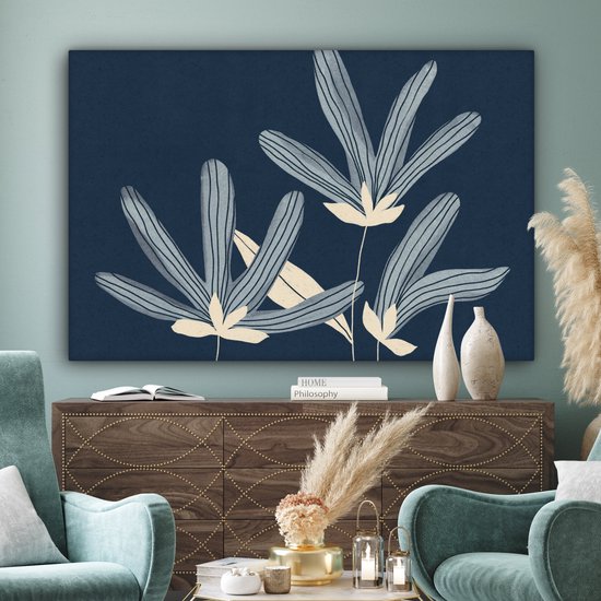 Canvas schilderij 150x100 cm - Wanddecoratie Bloemen - Blauw - Planten - Natuur - Muurdecoratie woonkamer - Slaapkamer decoratie - Kamer accessoires - Schilderijen