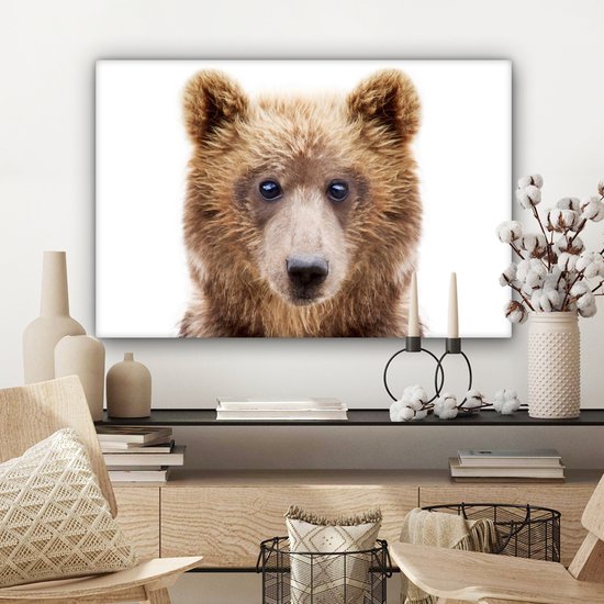 Toile Peinture Ours - Marron - Animaux - Nature - 60x40 cm - Décoration murale