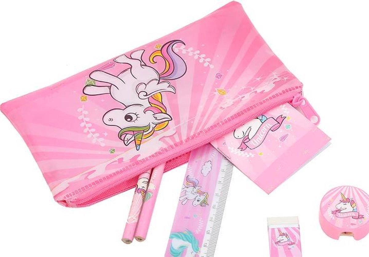 Akyol - Roze eenhoorn etui - meisjes etui - etui – kinderen – school – liniaal – potlood – gum – puntenslijper - unicorn etui - sinterklaas cadeau - unicorn