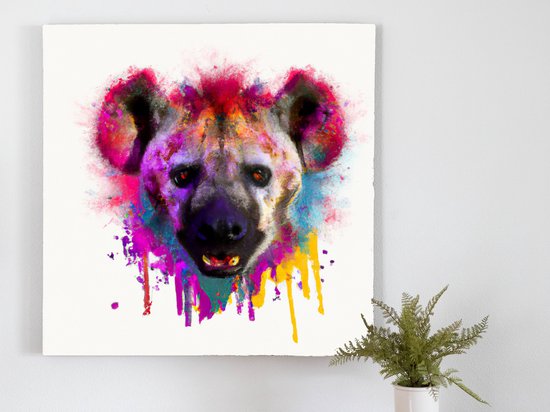 Hyena Head-shot kunst - 60x60 centimeter op Canvas | Foto op Canvas - wanddecoratie