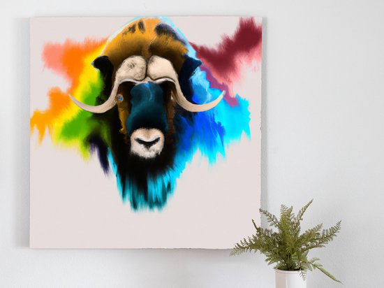 Color ox | Color ox | Kunst - 60x60 centimeter op Canvas | Foto op Canvas - wanddecoratie schilderij