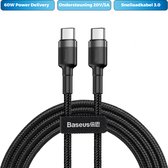 Baseus USB-C naar USB-C kabel Baseus Cafule - 1 meter zwart grijs - 3A - 60W - PD2.0 Power Delivery - QC3.0 Quick Charge - gevlochten textuur